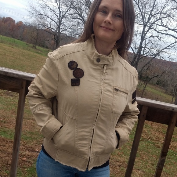 Star Jeans Brand Khaki Tan Canvas Utility Jacket - Picture 3 of 8